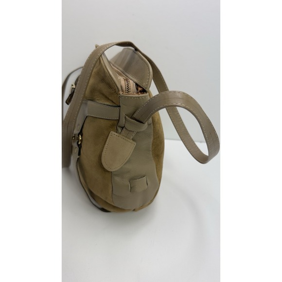 Vtg Dimensions Suede Boho Shoulder Bag Brown Leather Trim Minimalist 80s 90s USA - Picture 4 of 13